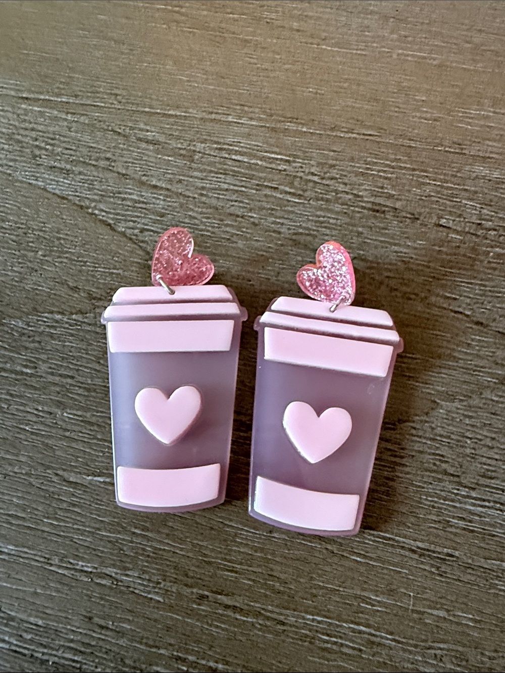 Pink Heart Coffee Cup Earrings - Cute Resin Accessories